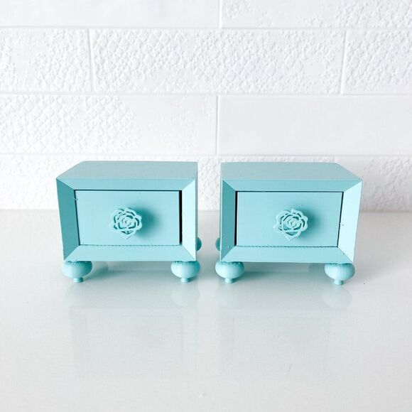 Miniature Barbie Nightstands (Set of 2) Cyan Blue 3D Printed Dollhouse Furniture - Picture 3 of 7
